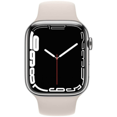 Apple Watch 7 GPS + Cellular 45mm Stainless Steel Sport Band, silver/starlight (MKJV3UL/A) - Image 2